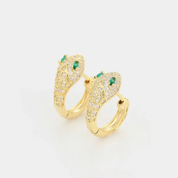 14k Gold Plated Hoop Earrings with White CZ Zircon | Luxury Jewelry - Picture 5 of 10